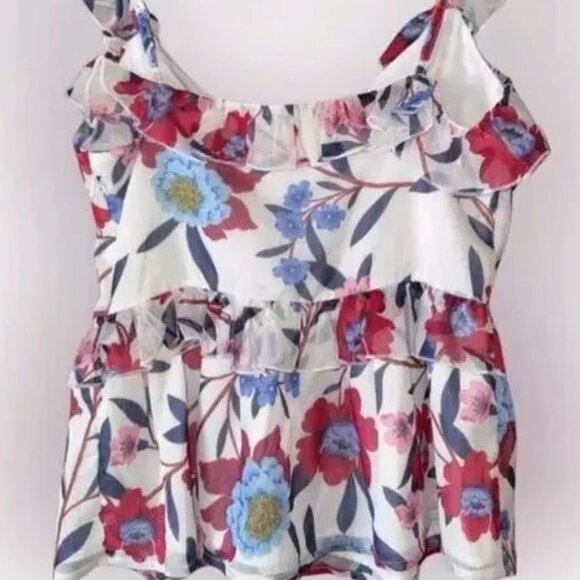 French Connection Ruffle Details Sleeveless Blouse Size 6 Floral Top NWT - Picture 3 of 9